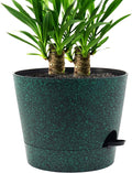 Self Watering Pots for Indoor Plants,12 inch Planters with Drainage Holes Plastic Flower Pots with Deep Reservoir, Black with Green Speckles-Ruum Studio Home