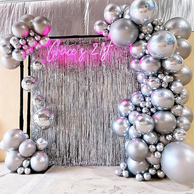 130pcs Metallic Silver Balloons Different Sizes 18" 12" 10" 5" Chrome Silver Balloon Garland Arch Kit for Graduation Birthday Baby Shower Wedding Anniversary New Year Party Decorations-Ruum Studio Home