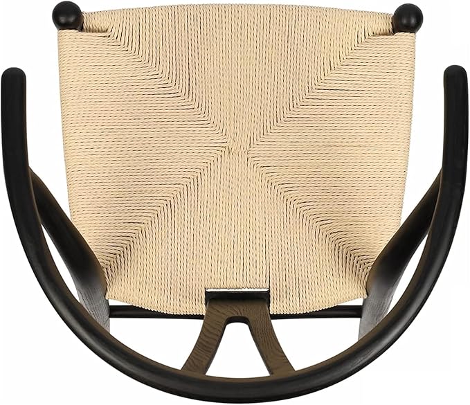 Tomile Solid Wood Wishbone Chair Y Chair Mid-Century Armrest Dining Chair, Hemp Seat (Ash Black + Natural Rope, Pack of 4)-Ruum Studio Home