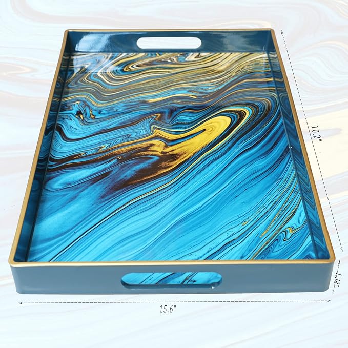 Spsyrine Serving Tray, Marble Decorative Tray Plastic Rectangular Coffee Table Tray for Living Room, Storage, Kitchen, Ottoman, Bathroom Decor. 15.6” X 10.2" LJRE-Ruum Studio Home