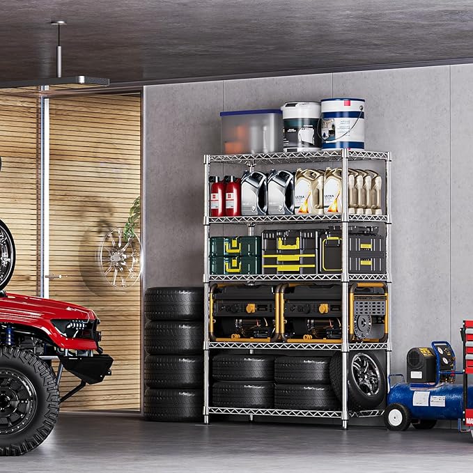 IZEUK 5-Tier Heavy Duty Metal Storage Shelving Unit (Chrome, 17.7" D x 47.2" W x 72.3" H, 1750 lbs Capacity), Adjustable Steel Wire Rack Shelf Organizer for Garage, Kitchen, Pantry, Basement, Laundry-Ruum Studio Home