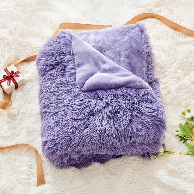 GONAAP Fuzzy Faux Fur Throw Blanket Twin Size Lavender Super Soft Cozy Plush Fuzzy Shaggy Blanket for Couch Sofa Bed (Lavender, Twin(60"x80"))-Ruum Studio Home