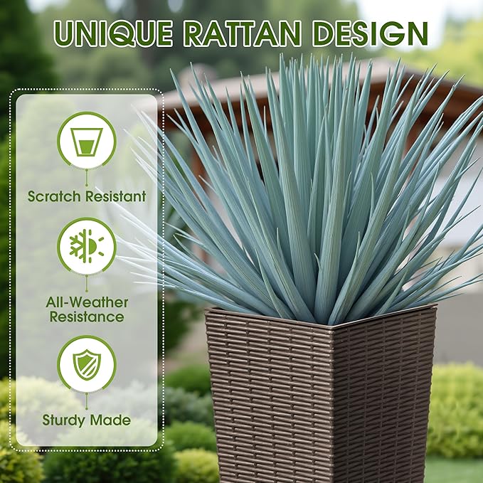 Devoko Resin Tall Planters for Outdoor Plants Set of 2, Large Taper Outdoor Planter Pots with 4 Drainage Holes, Flower Pots Modern Decor for Porch, Patio, Backyard, Home Garden (Brown, 24")-Ruum Studio Home