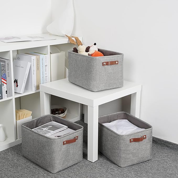 DULLEMELO Medium Storage Baskets for Organizing, Rectangular Fabric Storage Bins Collapsible, Perfect for Shelves, Closets, Nursery, Home, Office, Empty Gift Baskets (3-Pack,Grey)-Ruum Studio Home