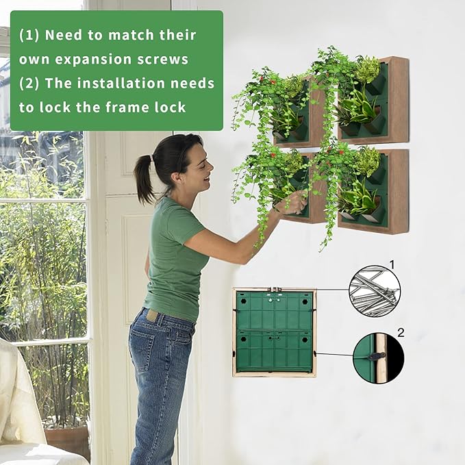 Vertical Wall Planter, 4 Pots Self Watering Living Planters Indoor, Wooden Frame Planter Wall Decoration Home Office (No Screw)-Ruum Studio Home