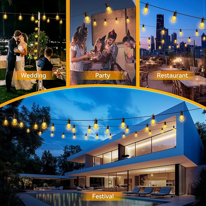 Outdoor String Lights Patio LED Light Outside - 45M 43+2 S14 LED 150ft Porch Lighting IP65 Waterproof-Ruum Studio Home