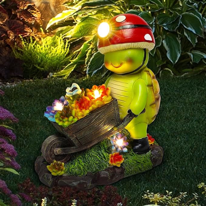SunGlee Solar Light Turtle Outdoor Garden, Turtle Solar Light for Outdoors Yard Patio Decor 4 LED Sun Powered Outsides Turtles Decor Light Up Garden Statue Gardening Gift for Women Mother Decoration-Ruum Studio Home