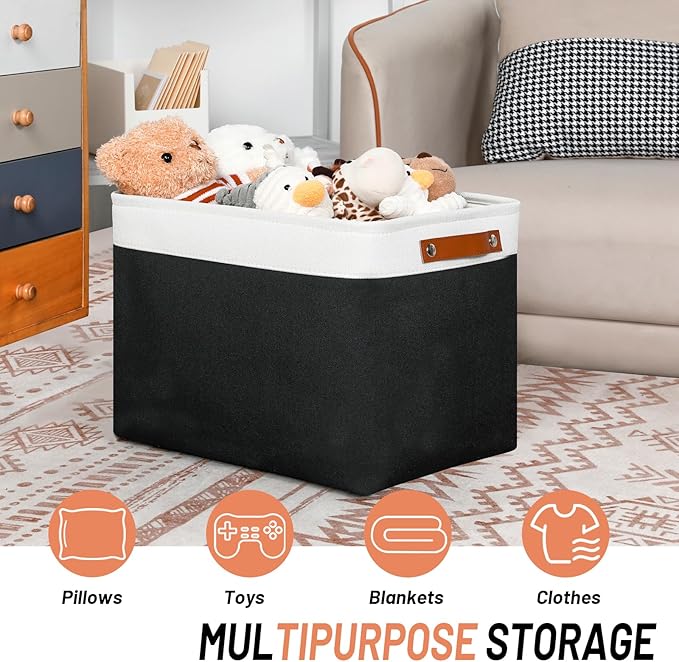 DULLEMELO Large Storage Baskets Fabric Storage Bins, Canvas Storage Basket for Shelf Toys, Decorative Large Storage Bins with Handle for Baby Gift(White&Black)-Ruum Studio Home