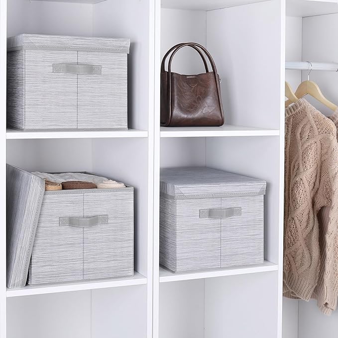WUIKE 3 Pack Extra Large Closet Storage Bins with Lids, Gray Storage Boxes with Handles, Fabric Storage Baskets with Cover for Bedroom-Ruum Studio Home