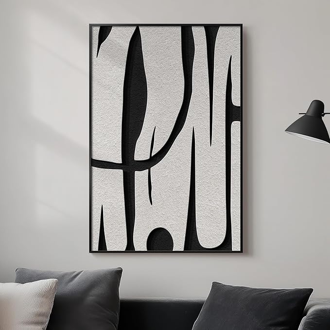 Framed Black and White Abstract Wall Art, Modern Large Canvas Paintings Artwork for Walls, Minimalist Abstract Lines Art Prints Pictures for Living Room Hallway Bedroom Office Bathroom Art Wall Decor 24x36 Inch-Ruum Studio Home