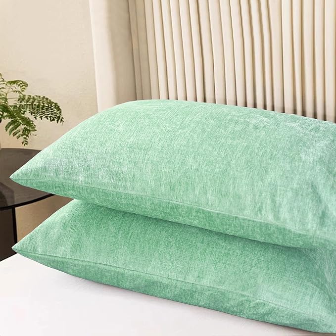 CaliTime Throw Pillow Covers Decorative 20 X 26 Inches Pack of 2 Cozy Chenille Standard Pillow Shams Cases for Couch Sofa Bed Living Room Home Grey Green-Ruum Studio Home