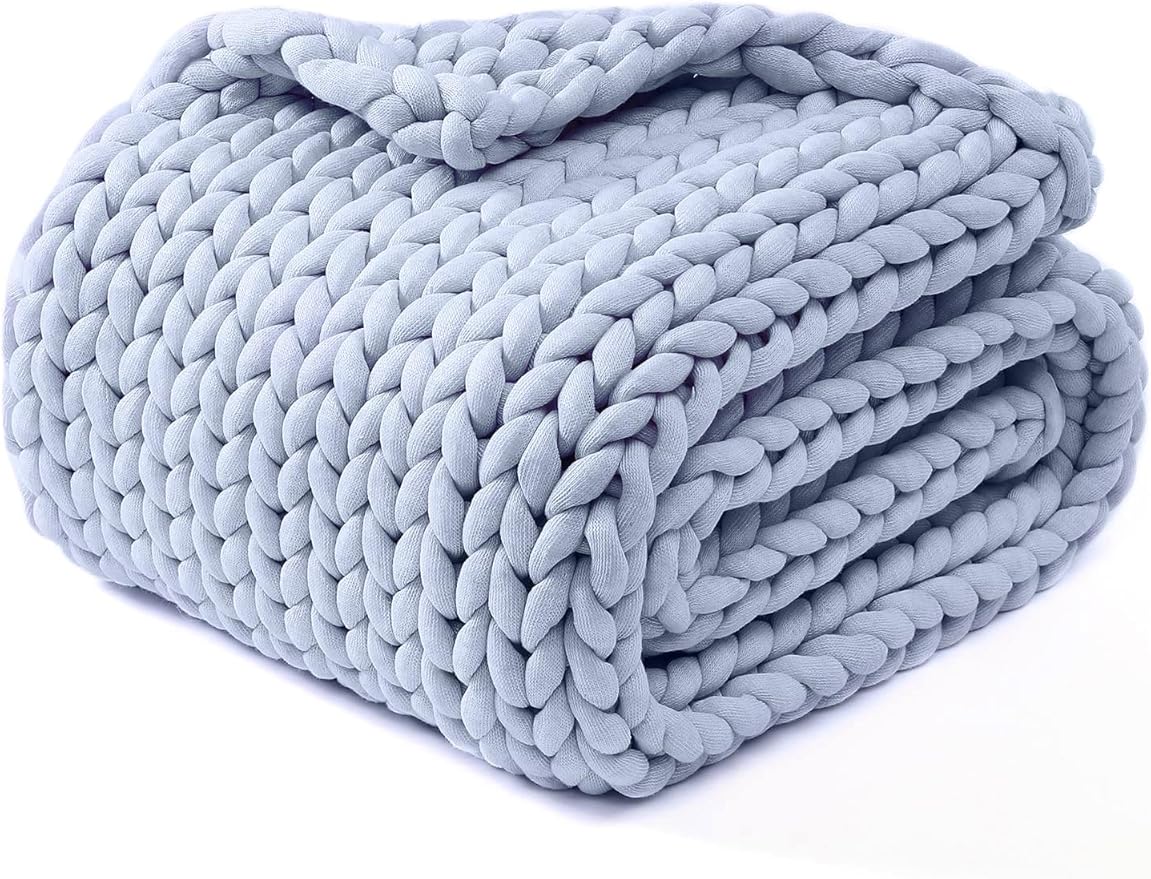 YnM Chunky Throw Blanket, Medium-Weight, Hand Knitted, Skin Friendly, Ventilated and Breathable, Machine Washable, Home Décor Piece for Couch, Sofa and Bed (Atlantis Blue, 50x70 Inch)-Ruum Studio Home