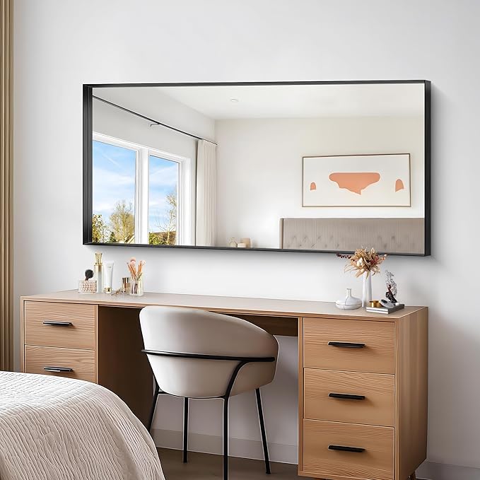 Black Bathroom Mirror, 30x60 Inch Rectangular Deep Frame Mirror, Large Wall Mounted Bathroom Vanity Mirror Over Sink for Bedroom,Restroom, Living Room, Hangs Vertically or Horizontally-Ruum Studio Home