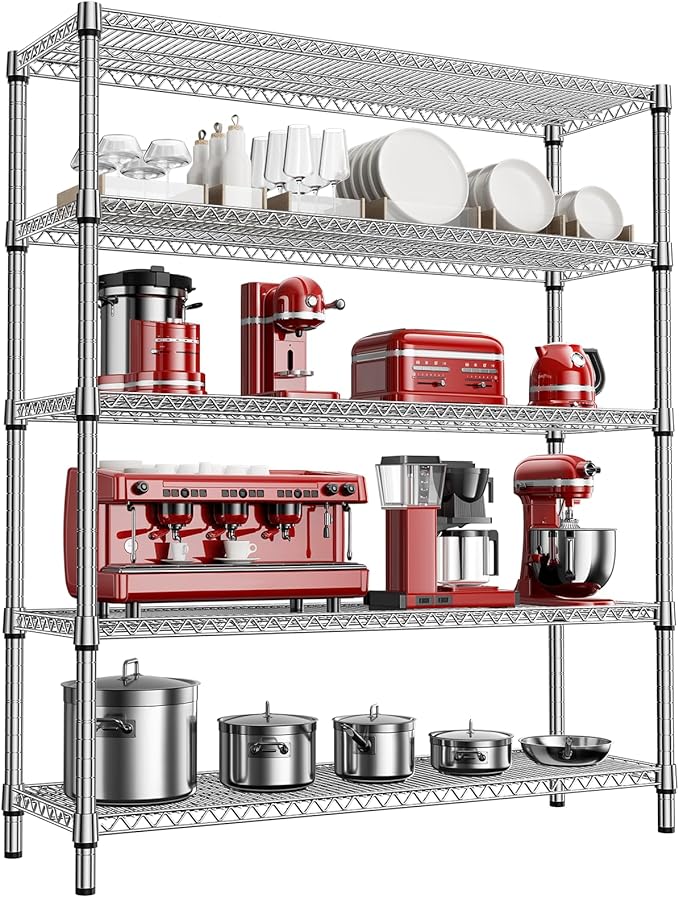 2200 Lbs 5 Tier Storage Rack Metal Wire Shelving Unit, Storage Standing Shelf Organizer for Laundry Bathroom Kitchen Pantry Closet Garage, Chrome 17.7" D x 59.1" W x 70.4" H-Ruum Studio Home