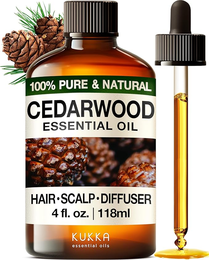 Kukka Cedarwood Essential Oil for Hair Skin & Diffuser - 4 Fl Oz - 100% Natural Cedarwood Oil for Hair Aromatherapy Soap Making Scent-Ruum Studio Home
