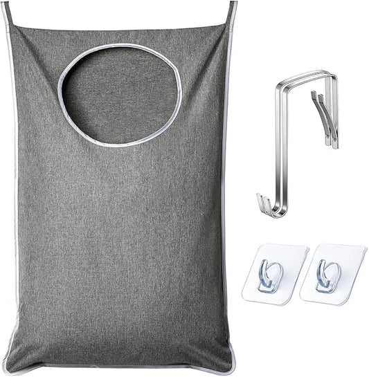 XL Hanging Laundry Hamper, Extra Large Tear-resistance Door Hamper with 2 Types Hooks for Dirty Clothes, Save Bathroom Space Hanging Laundry Bag (36.5x 22 Inch,Grey)-Ruum Studio Home