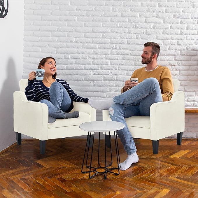 VINGLI Mid Century Modern Accent Chairs for Living Room, Cream White Comfy Reading Chair Soft Chenille Sofa Chairs Upholstered Side Armchair for Living Room, Bedroom, Apartment-Ruum Studio Home