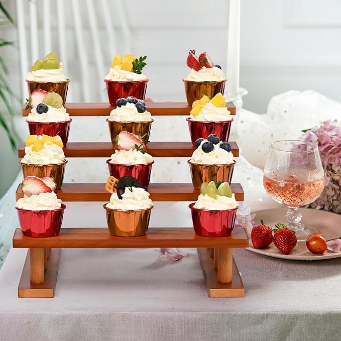 4 Tier Wooden Display Riser Stand Perfume Organizer, Dessert Table Display Set, Solid Wood Food Display Stands for Party, Bamboo Rustic Solid Wood Shelf for Cupcakes, Perfume, Cologne, Spiece-Ruum Studio Home