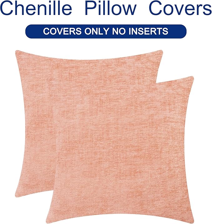 CaliTime Throw Pillow Covers Decorative 16 X 16 Inches Pack of 2 Cozy Chenille Cushion Cases for Couch Sofa Bed Living Room Home Dusty Pink-Ruum Studio Home