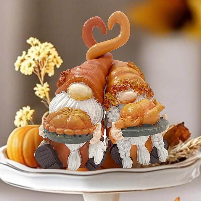 Fall Gnome Decor, Resin Thanksgiving Gnomes for Fall Decoration Indoor Home, Small Autumn Gnome Figurines with Pumpkin Pie and Turkey for Autumn Harvest-Ruum Studio Home