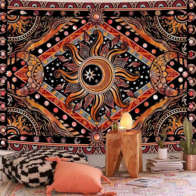Lunerfex Hippie Sun and Moon Tapestry Bohemian Celestial Tapestries Aesthetic Tapestry for Bedroom and Living Room Decor Sun and Moon 36×48 Inches-Ruum Studio Home