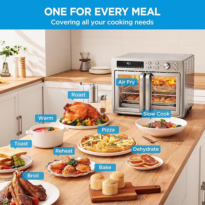 Midea Flexify French Door Toaster Oven Air Fryer Combo, 26.4 QT, Extra Large Air Fryer Countertop Oven 10-in-1 Combo, 25% Faster Cooking and 90% Less Oil, Stainless Steel-Ruum Studio Home