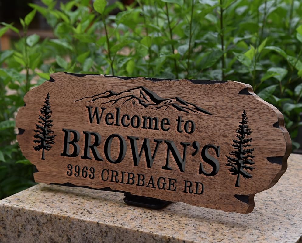 Personalized Cabin Sign - Rustic Wood Welcome Sign for Outdoor, Home Wall Decor,Farmhouse Decor, Custom Backyard Sign,Carved wood sign.3D Carving Wood Sign.-Ruum Studio Home