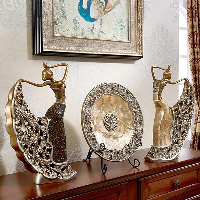 homary 3PCS Peacock Dancer Figurines Statue Vintage Romantic Resin Sculpture Set Decorative Ornaments for Office Desktop Bookshelf Decor, Gold-Ruum Studio Home