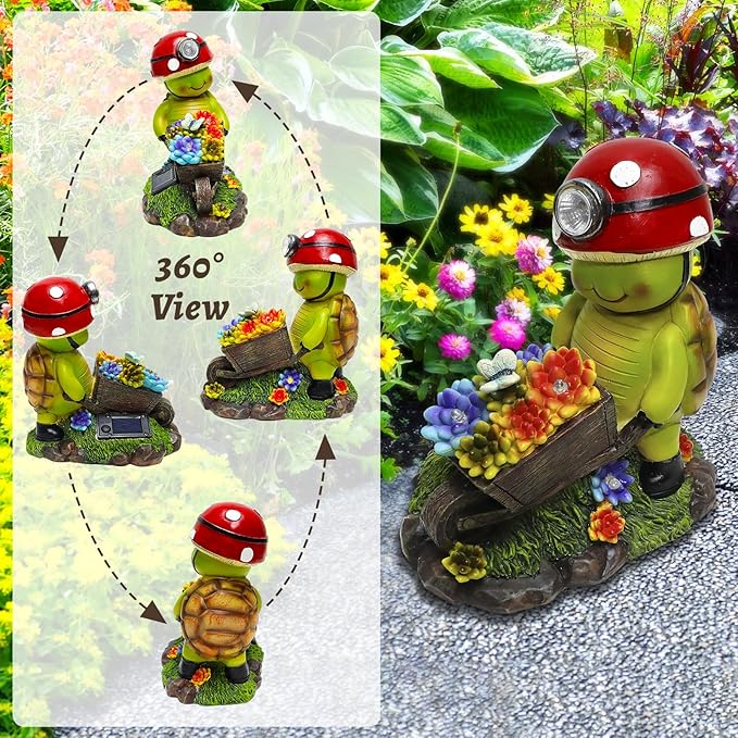 SunGlee Solar Light Turtle Outdoor Garden, Turtle Solar Light for Outdoors Yard Patio Decor 4 LED Sun Powered Outsides Turtles Decor Light Up Garden Statue Gardening Gift for Women Mother Decoration-Ruum Studio Home