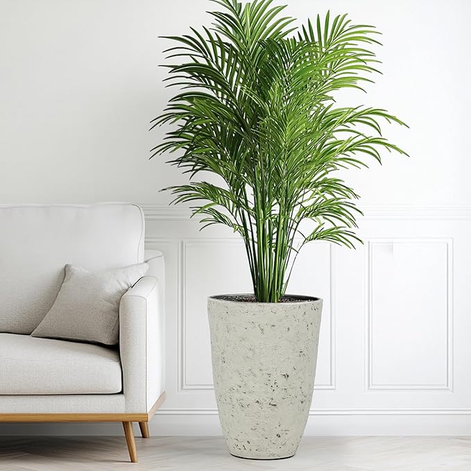 19.5" Resin Tall Planters for Outdoor Plants, Set of 2 Country White Large Flower Pots with Handmade Birch Bark Texture, Heavy-Duty and Weather-Resistant for Year Round Indoor Outdoor use-Ruum Studio Home