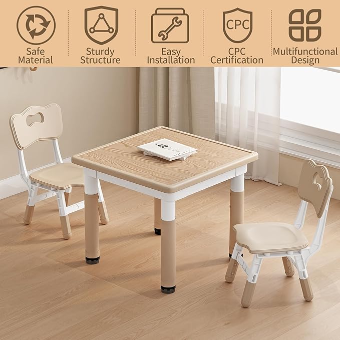 Kids Table and Chairs, Height Adjustable Childrens Table and Chair Set, Kids Tables for Age 2-8, Graffiti Desktop, Table for Kids with 2 Seats, Small Kids Table, Max 300lbs-Ruum Studio Home