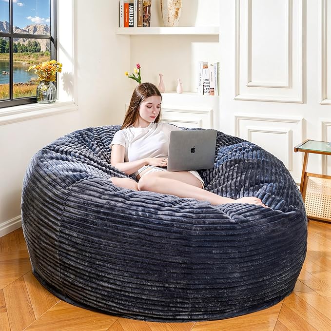 Large Bean Bag Chair, 5FT Giant Beanbag Chairs with Memory Foam Filled, Bean Bag Chairs for Adults, Ultra Soft Lazy Sofa for Living Room Bedroom (Gery)-Ruum Studio Home
