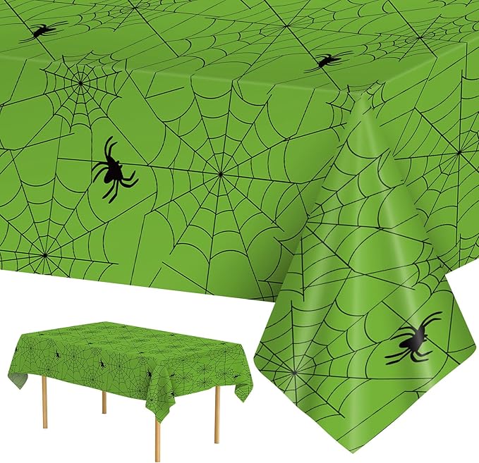 2 Pcs Halloween Tablecloth - Plastic Halloweens Spider Webs Table Cloth, Green Disposable Rectangle Spiderweb Table Cover for Halloween Party Decorations Supplies Favors Tables Decor, 108 x 54 Inch-Ruum Studio Home