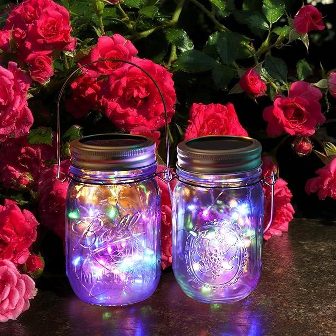 Solar Mason Jar Lights [Upgraded], 12 Pack 30 LED Firefly Fairy String Lights, Waterproof Outdoor Solar Mason Jar Lid Lights with Hangers(NO JARS) for Patio Garden Yard Wedding Decoration - Multicolor-Ruum Studio Home