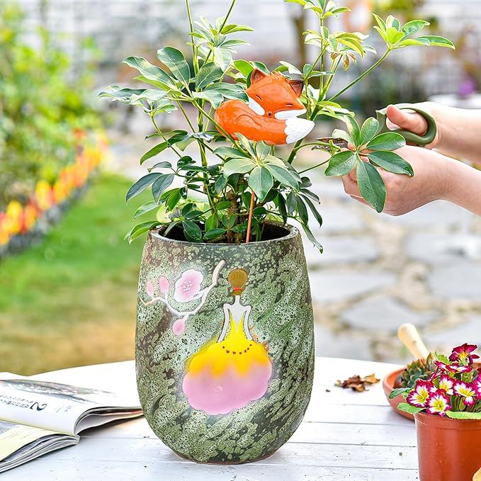 Sungmor 10.6 Inch Ceramic Succulent Plant Pot with Drainage Hole, Hand Painted Flower Pots for Plants, Unique Texture Decorative Planter for Indoor and Outdoor, Pottery Vase for Home Office Decor-Ruum Studio Home