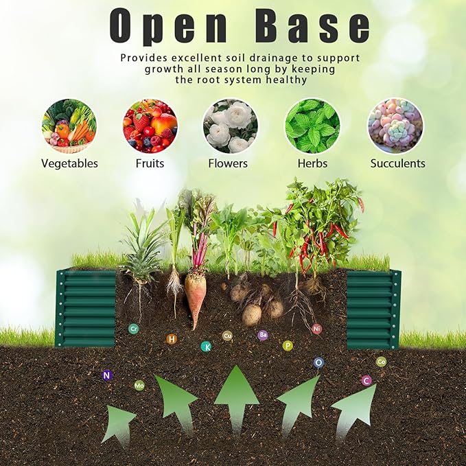 1 Pack 8x3x2FT Galvanized Raised Garden Bed Kit Retangular Metal Ground Planter Box Outdoor Bottomless Planter Raised Beds for Vegetables Flowers Herbs Fruits, Green-Ruum Studio Home