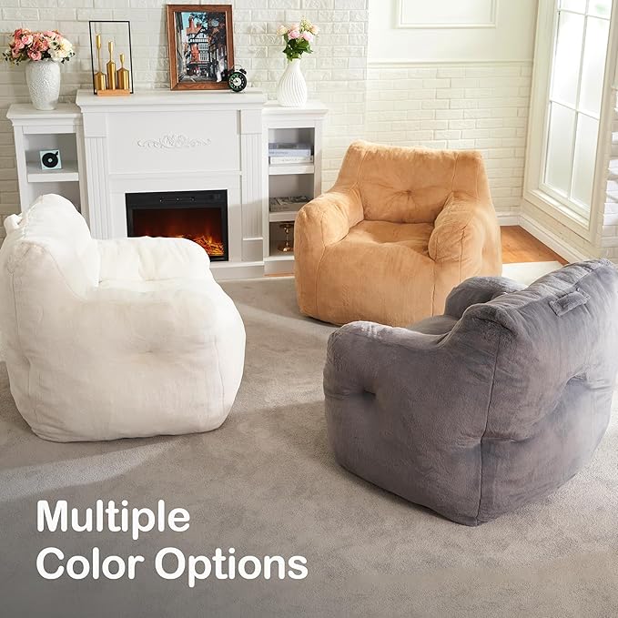 Hobestluk Bean Bag Chair for Adult Small Bean Bag Chairs with Arms Furry Beanbag Chair with Foam Filler Stuffed Bean Bag Sofa for Reading in Bedroom Living Room and Dorms(Grey)-Ruum Studio Home