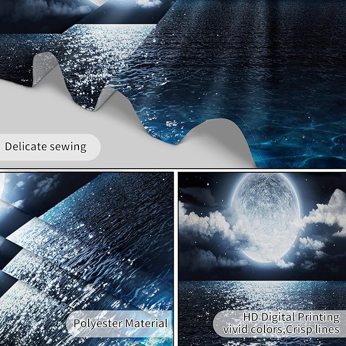 LB Moon Ocean Tapestry - Watercolor Blue Ocean and White Cloud Extra Large Wall Tapestry for Bedroom Starry Night Sky Wall Art for Bedroom Living Room Dorm Decor - 92.5Wx70.9H inches-Ruum Studio Home
