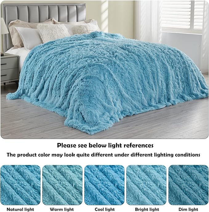 GONAAP Fuzzy Faux Fur Throw Blanket Queen Size Sky Blue Super Soft Cozy Plush Fuzzy Shaggy Blanket for Couch Sofa Bed (Sky Blue, Queen(90"x90"))-Ruum Studio Home