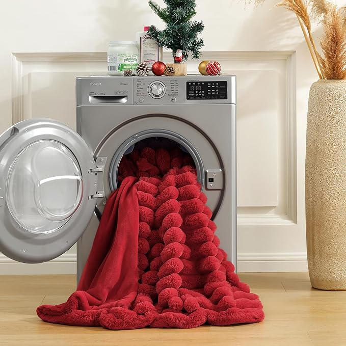 Cozy Bliss Faux Fur Throw Blanket for Couch, Cozy Warm Plush Striped Blanket for Sofa Bedroom Living Room,60 * 80 Inches Cardinal Red-Ruum Studio Home