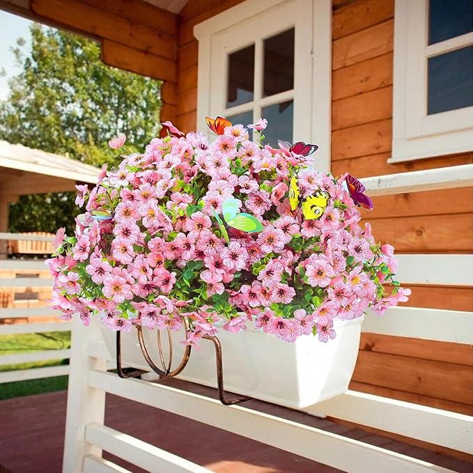 ‌20 Bundles Artificial Flowers for Outdoors‌ with 6 Faux Butterflies, UV Resistant ‌Fake Flowers‌ with Eucalyptus Leaves, ‌Artificial Plants Outdoor‌ for Patio Garden Porch Home Decor (Pink)-Ruum Studio Home