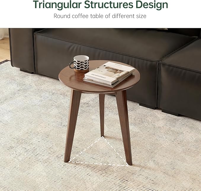 100% Solid Oak Round Side Table Set of 2, Small Bedside Table for Small Spaces, Living Room End Table with Stable Frame, Modern Nightstand for Bedroom Couch(Walnut, 17.71" D x 19.68" H)-Ruum Studio Home