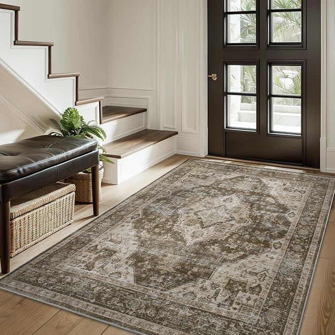 AMOAMI-3X5 Area Rug-Soft Washable Vintage Throw Accent Rugs for Living Room, Entryway, Bedroom, Kitchen, Bathroom, Laundry Room, Kitchen, Bathroom, Bedside, No Slip Brown/Coffee-Ruum Studio Home