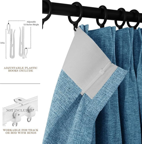 100" W x 96" L Faux Linen Room Divider Curtains, Full Blackout Pinch Pleated Drapes for Traverse Rod, Bedroom Divider Privacy Drapery with Hooks for Ceiling Track, 1 Panel, Blue-Ruum Studio Home
