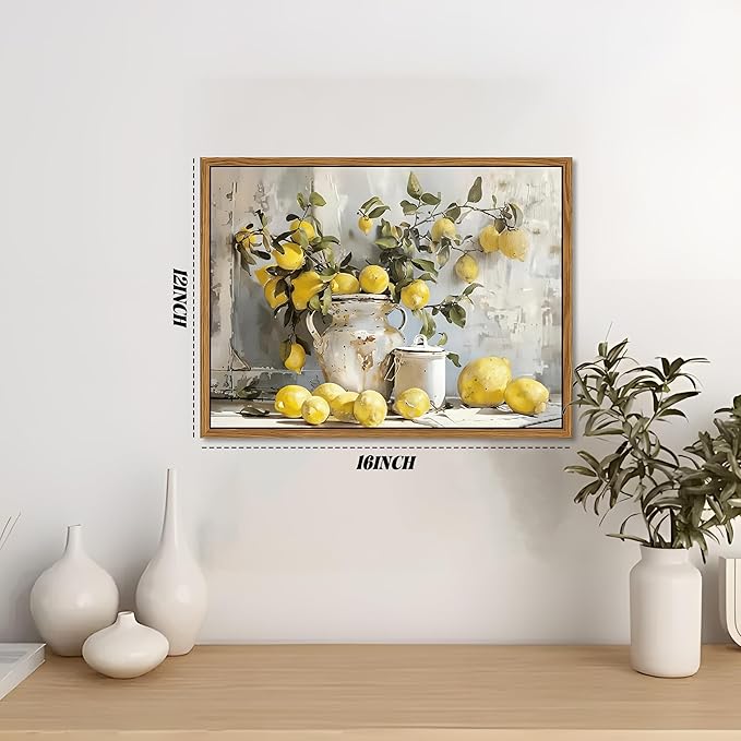 Framed Lemon Kitchen Wall Decor for Dining Room - Vintage Mustard French's Yellow Lemon Kitchen Wall Art, Rustic Oil Paintings Posters Prints for Bathroom Living Room Bedroom 12x16 inch-Ruum Studio Home