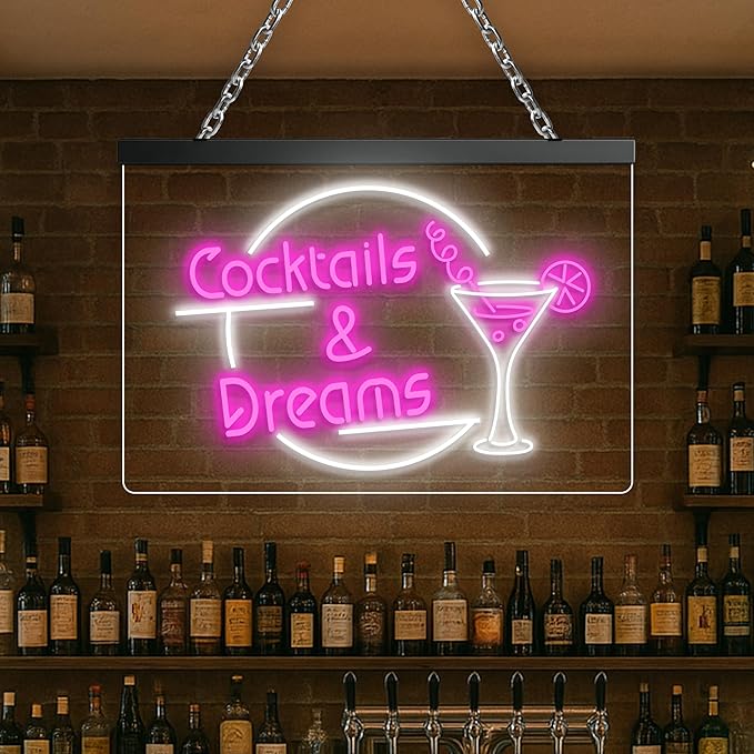 Personalized Beer O'Clock Neon Sign, Custom Wall Sign for Home Bar, Man Cave, Pub, Game Room, LED Beer Light Decor (Cocktail Bar 02)-Ruum Studio Home