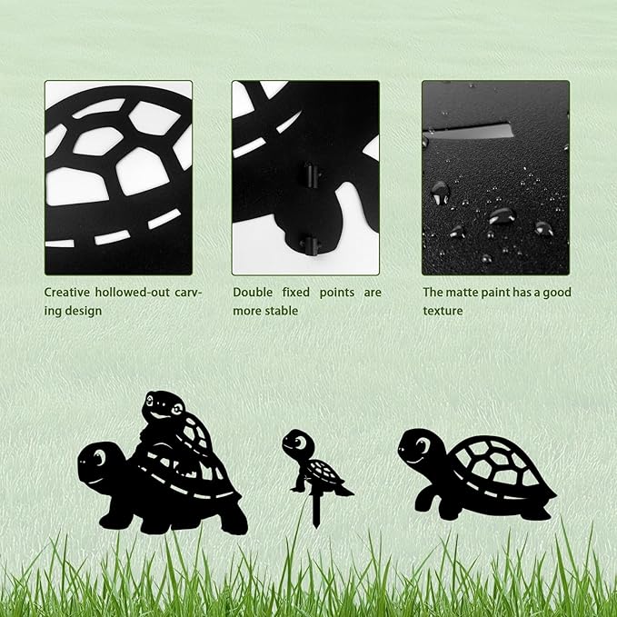3 Pack Turtle Metal Garden Decorative Stakes, Weather Proof Silhouette Statues for Yard, Patio,Outdoor Decor for Turtle Lovers and Pet Owners-Ruum Studio Home