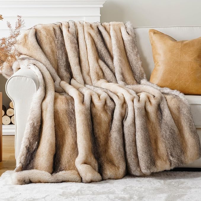 BATTILO HOME Luxury Faux Fur Throw Blanket, Soft Cozy Mink Fur Blanket for Couch, Sofa, Chair, Bed, Thick Warm Fall Fur Throw Blankets, 50"x60"-Ruum Studio Home