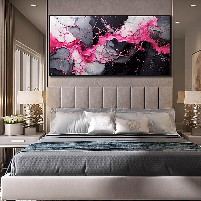 Abstract Wall Art for Living Room, Pink Canvas Wall Decor for Bedroom, Framed Picture Print, Large Size 59x29 Inches-Ruum Studio Home