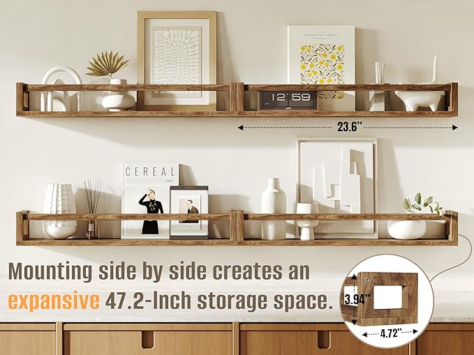 Upgraded Thick Floating Shelves - 24 Inch Multi-Use Wall-Mounted Bookshelves for Kids and Nursery, Ideal for Books, Toy, Spice Rack, Decor - Walnut Brown-Ruum Studio Home